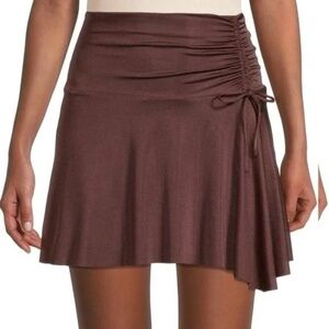Free People Rum Raisin Brown Ruched Drawstring Mini Skirt - XS